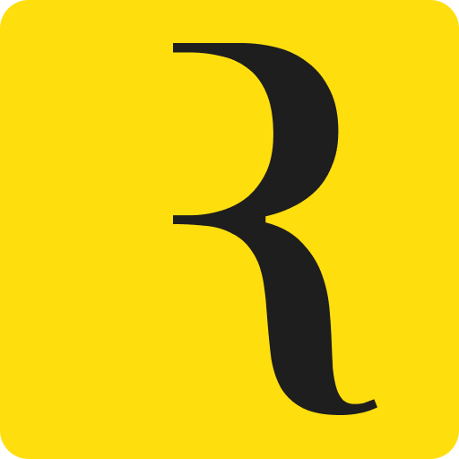 Romil Logo in yellow background with black "R" in foreground